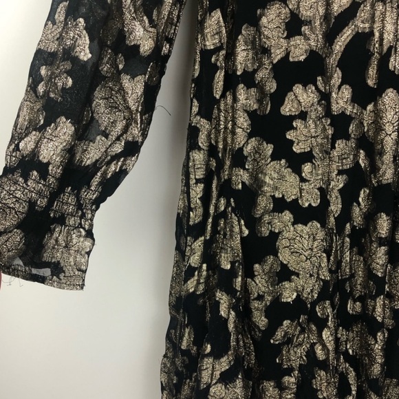 Anthropologie Black Metallic Dress Gold Foil Embroidery and Long Sleeves XS NWT - Picture 5 of 7